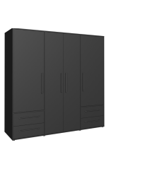 Armario W19 4 Ptas. 4 Cajones 206cm Negro mate