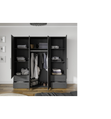 Armario W19 4 Ptas. 4 Cajones 206cm Negro mate