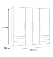 Armario W19 4 Ptas. 4 Cajones 206cm Mauvella blanco