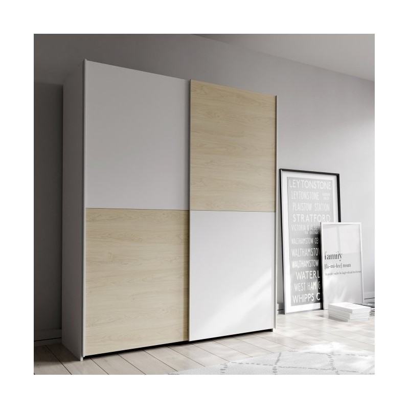 Armario corredero W20 de 150 cm Blanco/Roble Puccini
