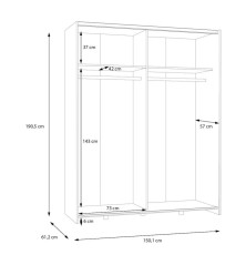 Armario corredero W20 de 150 cm Blanco/Roble Puccini