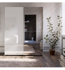 Armario correderas W20 de 150 cm Blanco brillo  y  1 puerta con espejo