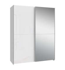 Armario correderas W20 de 150 cm Blanco brillo  y  1 puerta con espejo