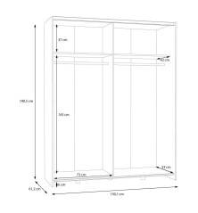 Armario correderas W20 de 150 cm Blanco brillo  y  1 puerta con espejo