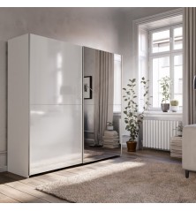 Armario corredero W20 de 190 cm Blanco Brillo cristal-luna espejo
