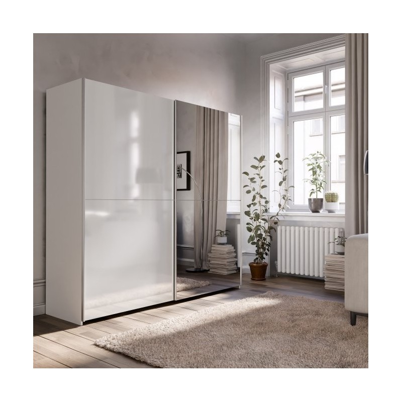 Armario corredero W20 de 190 cm Blanco Brillo cristal-luna espejo