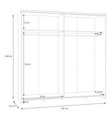 Armario corredero W20 de 190 cm Blanco Brillo cristal-luna espejo