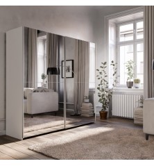 Armario puertas correderas W20 de 190 cm Blanco- las dos puertas con lunas espejo
