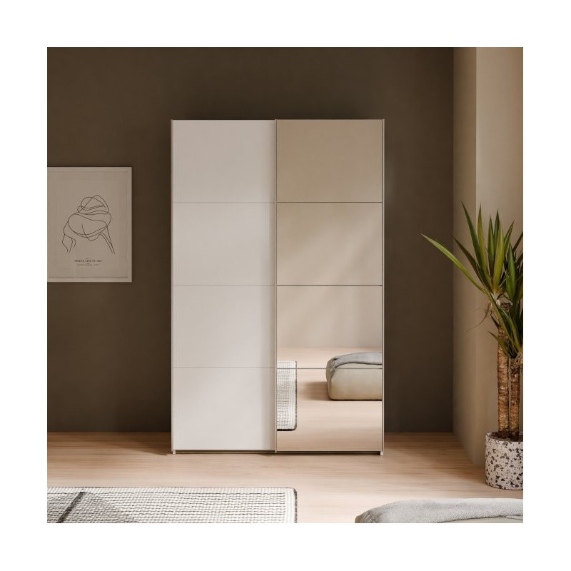 Armario puertas correderas W26 de 120 cm Blanco mate -con  1 pta. Espejo