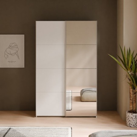 Armario puertas correderas W26 de 120 cm Blanco mate -con  1 pta. Espejo