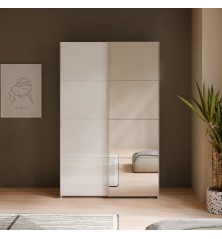 Armario puertas correderas W26 DE 120 cm Blanco brillo - y puerta Espejo