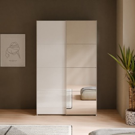 Armario puertas correderas W26 DE 120 cm Blanco brillo - y puerta Espejo