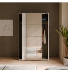 Armario puertas correderas W26 DE 120 cm Blanco brillo - y puerta Espejo