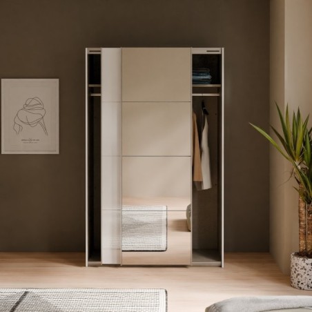 Armario puertas correderas W26 DE 120 cm Blanco brillo - y puerta Espejo