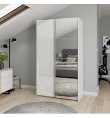 Armario puertas correderas W26 DE 120 cm Blanco brillo - y puerta Espejo
