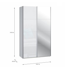 Armario puertas correderas W26 DE 120 cm Blanco brillo - y puerta Espejo