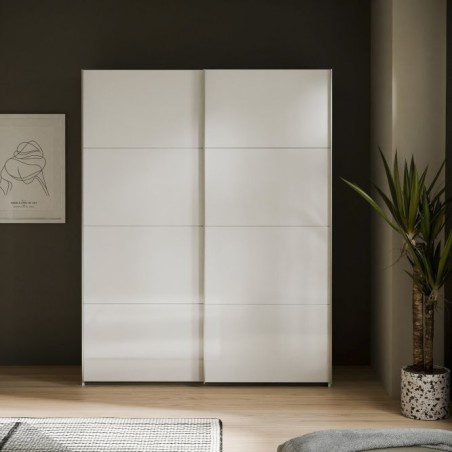 Armario puertas correderas  W26 DE 150 cm Blanco brillo cristal