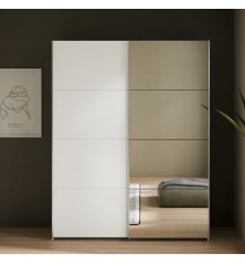 Armario puertas corredera W26 DE 150 cm Blanco mate y una puerta con  espejo