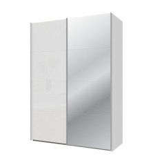 Armario puertas corredera W26 DE 150 cm Blanco mate y una puerta con  espejo
