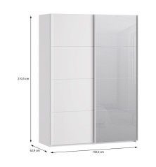 Armario puertas corredera W26 DE 150 cm Blanco mate y una puerta con  espejo