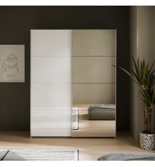 Armario puertas correderas  W26 DE 150 cm  1 pta. en blanco brillo  y puerta con espejoEspejo