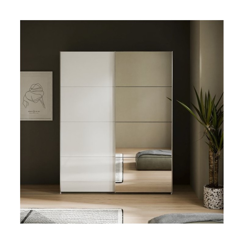 Armario puertas correderas  W26 DE 150 cm  1 pta. en blanco brillo  y puerta con espejoEspejo
