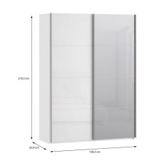 Armario puertas correderas  W26 DE 150 cm  1 pta. en blanco brillo  y puerta con espejoEspejo