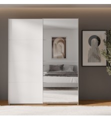 Armario puertas corredera  W26 DE 170 cm Blanco mate y puerta Espejo