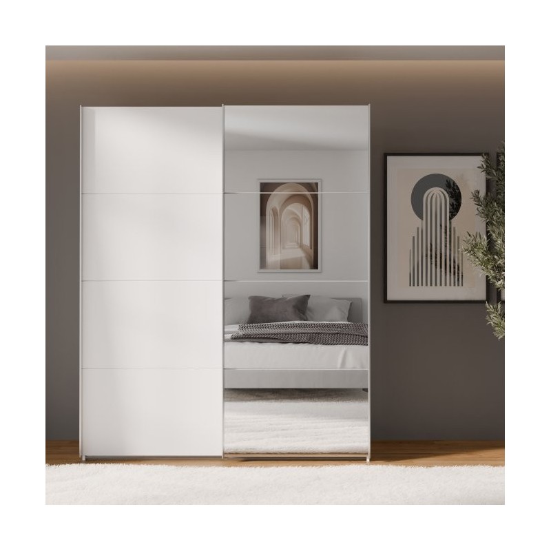 Armario puertas corredera  W26 DE 170 cm Blanco mate y puerta Espejo