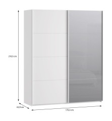 Armario puertas corredera  W26 DE 170 cm Blanco mate y puerta Espejo