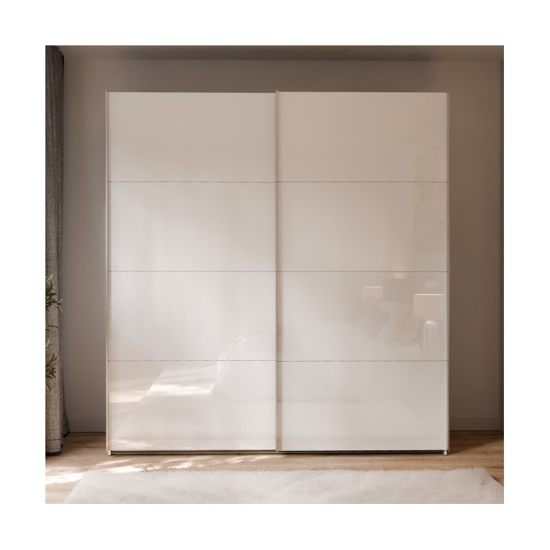 Armario de puertas correderas W26 DE 200 cm Blanco Brillo cristal