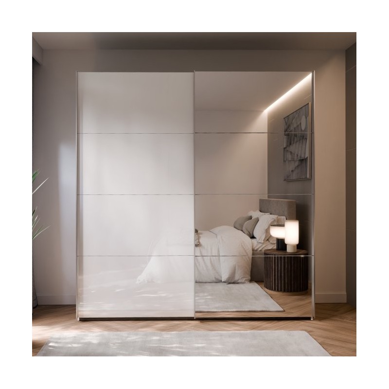 Armario puertas correderas W26 DE 200 cm color Blanco Brilloy una puerta con lunas de espejo Armario puertas correderas W26 DE 200 cm color Blanco Brilloy una puerta con lunas de espejo