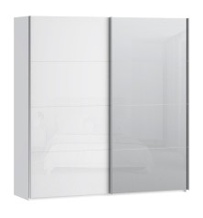 Armario puertas correderas W26 DE 200 cm  color Blanco Brilloy una puerta con lunas de espejo