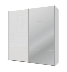 Armario puertas correderas W26 DE 200 cm  color Blanco Brilloy una puerta con lunas de espejo
