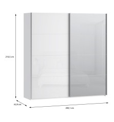 Armario puertas correderas W26 DE 200 cm  color Blanco Brilloy una puerta con lunas de espejo
