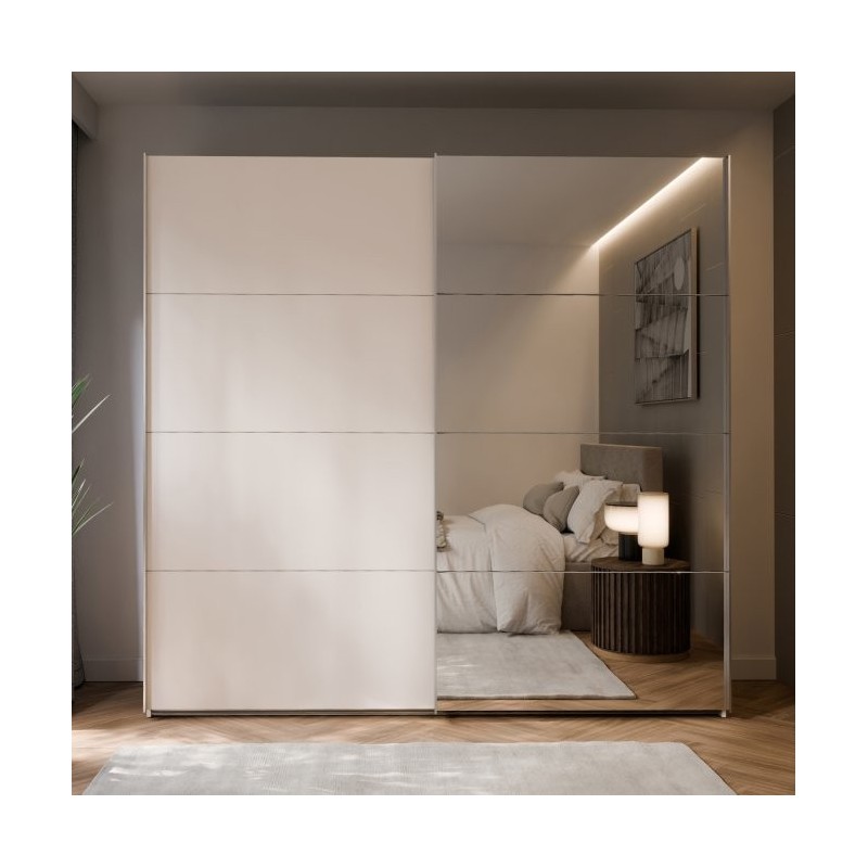 Armario puertas correderas W26 DE 220 cm en color Sand y puerta lunas de espejo Armario puertas correderas W26 DE 220 cm en color Sand y puerta lunas de espejo