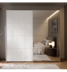 Armario puertas correderas W26 DE 220 cm Blanco mate  y puerta con espejo