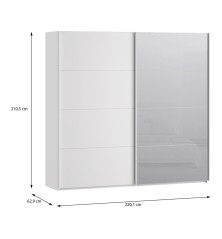 Armario puertas correderas W26 DE 220 cm Blanco mate  y puerta con espejo