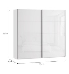 Armario puertas correderas  W26 DE 220 cm en color  Blanco Brillo cristal
