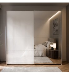 Armario puertas correderas W26 DE 220 cm Blanco brillocristal y puerta con espejo