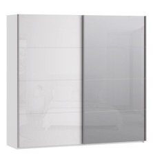 Armario puertas correderas  W26 DE 220 cm Blanco brillocristal y puerta con espejo