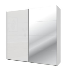 Armario puertas correderas  W26 DE 220 cm Blanco brillocristal y puerta con espejo