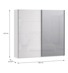 Armario puertas correderas  W26 DE 220 cm Blanco brillocristal y puerta con espejo