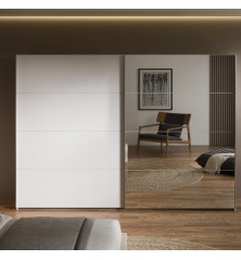Armario puertas correderas  W26 DE 270 cm en Blanco mate y puerta de espejo
