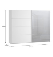 Armario puertas correderas  W26 DE 270 cm en Blanco mate y puerta de espejo