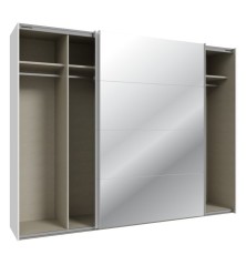 Armario puertas correderas W26 DE 270 cm en color Blanco Brillo cristal y puerta con luna de espejo