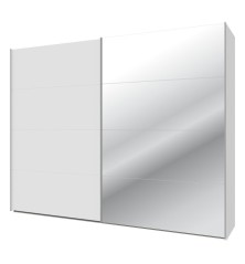 Armario puertas correderas W26 DE 270 cm en color Blanco Brillo cristal y puerta con luna de espejo