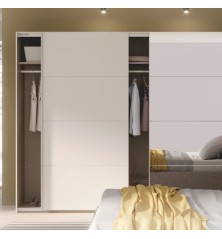 Armario tres puertas correderas W26 DE 300 cm en Blanco mate y puerta central con espejo