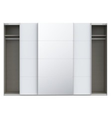 Armario tres puertas correderas W26 DE 300 cm  en Blanco mate y puerta central con espejo