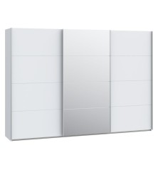 Armario tres puertas correderas W26 DE 300 cm  en Blanco mate y puerta central con espejo